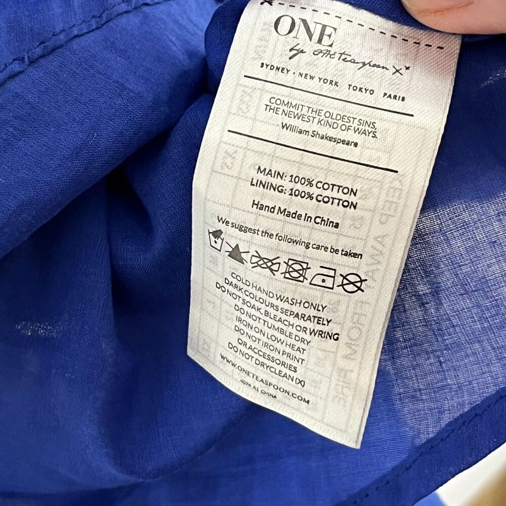 One X One Teaspoon Sleeveless Cinch Waist Tunic 100% Cotton Blue‎ Size Medium - Picture 8 of 9